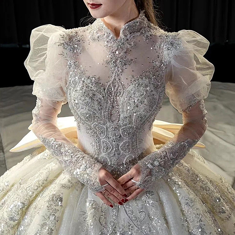 Wedding 2021 new bride's senior sense palace style dragging heavy work luxury long -sleeved long -sleeved 2022 small master yarn Wedding 2021 new bride's senior sense palace style dragging heavy work luxury long -sleeved long -sleeved 2022 small master yarn