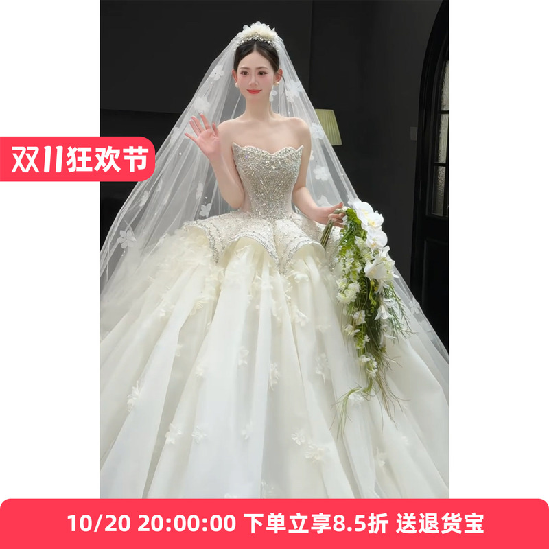 Heavy-Duty Strapless Wedding Dress 2026 New Style Bridal Main Gown High-End Luxury Runaway Princess Puffy High-Class Feel