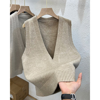 Autumn and Winter Retro V-Neck Wool Knitted Vest for Women, Lazy Style Outerwear Sweater, Layered Sleeveless Vest