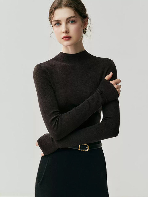 Half-Turtleneck Seamless Fitted Knit Sweater, Thin Knit Base Layer for Women, Autumn and Winter High-End Wool Inner Top