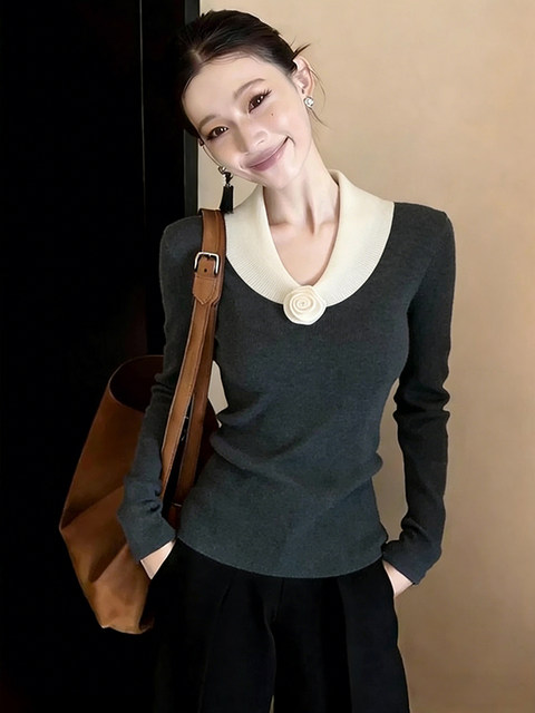 Spring Lazy Style Floral Design, Stunningly Beautiful Inner Sweater for Women, Very Attractive Knitted Base Shirt, Elegant Top