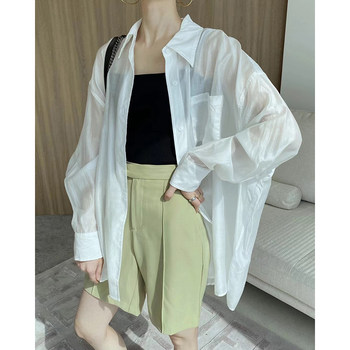 Summer Casual White Tencel Sun Protection Shirt for Women, Designer Niche Sheer Shirt Jacket, French Chiffon Top