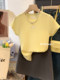 French-Style Yellow Sweet Bow Ice Silk Knit Top for Women, Summer Embroidered Slim-Fit Thin Base Shirt, Unique Top