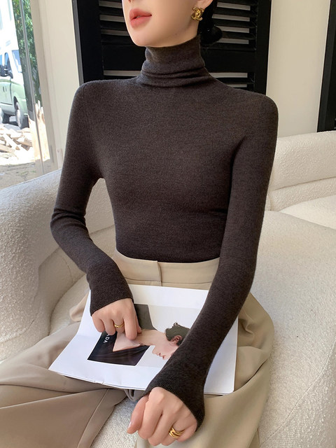 Autumn and Winter High-Neck Slim-Fit Wool Knit Sweater for Women, French Seamless Integrated Base Layer Warm Top
