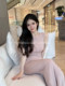 Spring and Summer Gentle Pink Slim-Fit Sleeveless Knitted Dress for Women, French-Style Tank Dress, Slimming and Elegant Long Dress