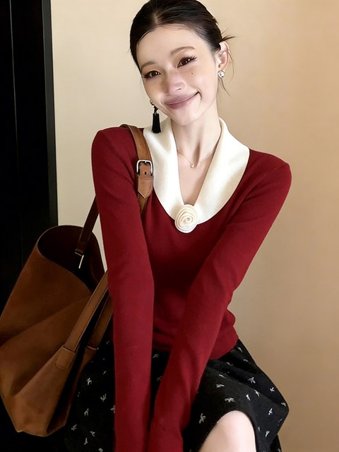 Spring Lazy Style Floral Design, Stunningly Beautiful Inner Sweater for Women, Very Attractive Knitted Base Shirt, Elegant Top