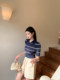 French-Style High-End Slim-Fit Thin Mid-Sleeve Knit Top for Women, Summer Striped Collared Base Shirt, Elegant Short Top