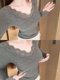 Gray Lace Spliced V-Neck Knit Top for Women, Autumn and Winter, Pure and Alluring Style, Slim Fit, Flattering Base Layer, Stunning Inner Wear Top