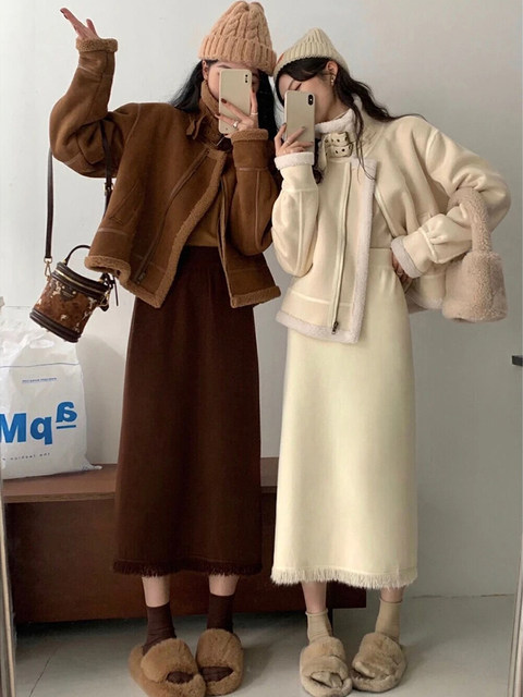 Autumn and winter tassel slit knitted skirt women's mid-length a-line straight hip-hugging skirt one-step skirt slimming long skirt