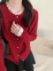 Korean-Style New Year Red Fake Two-Piece Knitted Base Shirt for Women, Spring Lazy Style, Stunning Inner Sweater with Patchwork Design