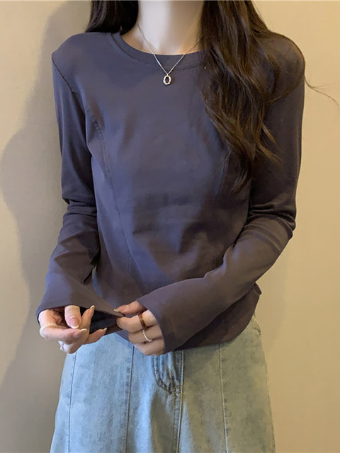 Spring and Autumn White Irregular Pure Cotton Long-Sleeve T-Shirt for Women, Designer Niche Inner Wear, Short Top with Regular Shoulders