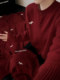 Korean-Style Pony Embroidery New Year Red Round-Neck Knitted Cardigan for Women, Autumn and Winter Versatile Sweater with a High-End Feel