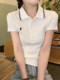Summer American-Style Embroidered White Short-Sleeve T-Shirt for Women, Unique Design, Trendy Slim-Fit Polo Shirt