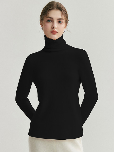High-End Style Pile-Neck Knit Sweater for Women, Autumn and Winter French-Style Rolled-Edge Lazy Inner Layer Sweater, Soft and Stylish Top