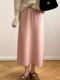 Gentle Pink Knitted Skirt for Women, Autumn and Winter Mid-Length Style, Elegant Straight-Cut Hip-Hugging Skirt, Slimming A-Line Skirt