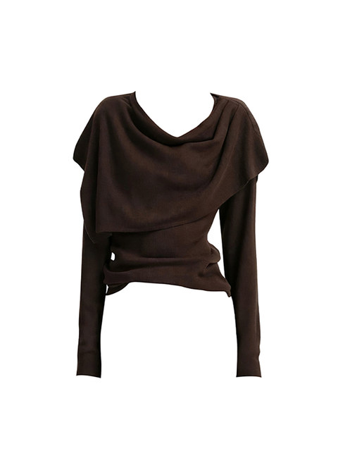 French Retro Fake Two-Piece Knit Sweater for Women, Autumn and Winter Design, Niche Sweater, Short Style with Cape Shawl Top