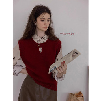 French Retro Ancora Red Knitted Vest for Women, Autumn and Winter Vest, Layered Sweater Vest, High-End Sleeveless Top