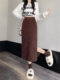Autumn and Winter Mink Fur Slit Knit Skirt for Women, Winter Thickened Straight Hip-Hugging Skirt, White High-Waisted A-Line Long Skirt