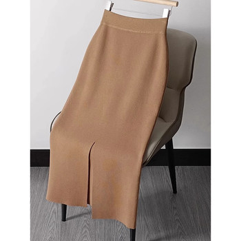 Autumn and Winter High-End Straight Slit Knitted Skirt for Women, French Style Back Slit, High Waist, Slimming, Elegant, Hip-Hugging Long Skirt