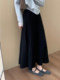 Black Wool Knit Skirt for Women, Autumn and Winter, High-Waisted, Slimming, Thickened Pleated Skirt, Petite, Elegant A-Line Long Skirt