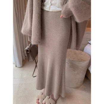 French Style Gentle Cashmere Knitted Skirt for Women, Autumn and Winter Long Skirt, Fishtail Skirt, Elegant High-Waisted Slimming Hip-Hugging Skirt