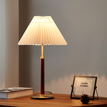 vintage all copper walnut pleated table lamp living room bedroom bedside table lamp American retro vertical table lamp