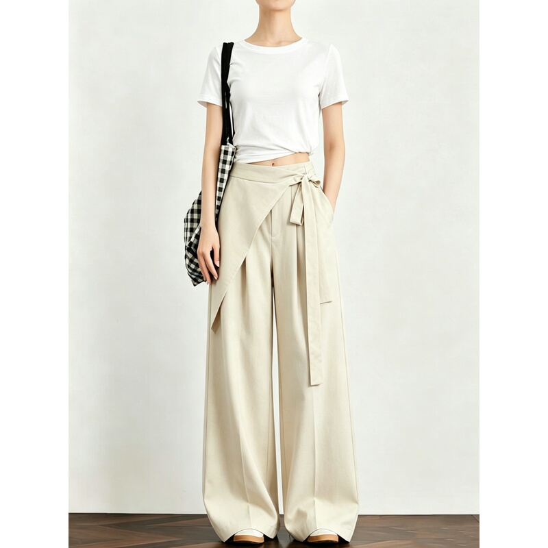 Irregular Ribbon High-Waisted Wide-Leg Pants for Women 2026 Summer New Style Tall Extended Loose Versatile Casual Pants