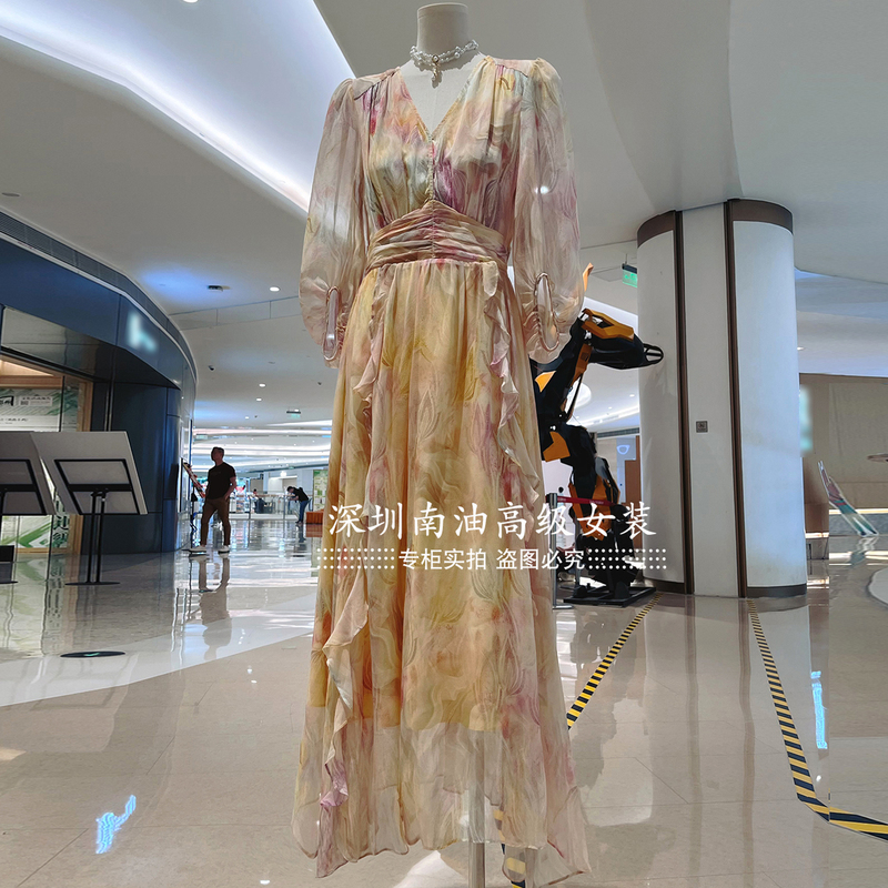 Shenzhen Nanyou Boutique Goods 2026 Summer New Style Mulberry Silk Printed Holiday Dress Women's French Style Silk Long Dress