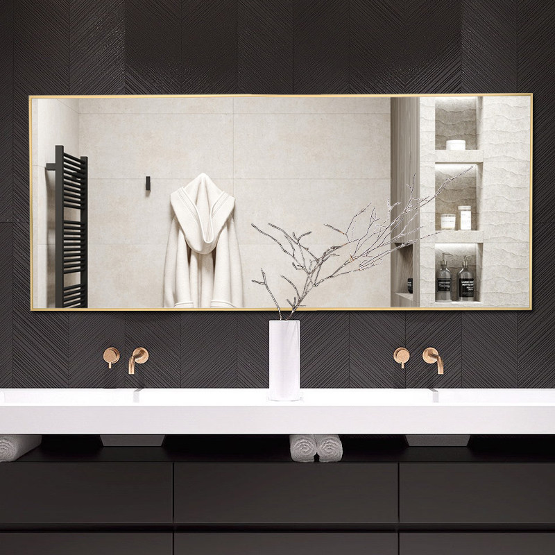 Aluminum alloy right angle bathroom mirror wall-mounted cosmetic room mirror non-perforated wall wall bathroom toilet toilet