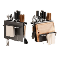 Kitchen knife holder storage rack wall-mounted punch-free multi-functional kitchen knife chopstick barrel knife storage rack all-in-one complete set