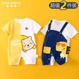 Летний детский комбинезон для выхода на улицу, хлопковая летняя одежда для новорожденных, 2 шт, год кролика