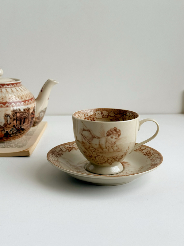 Royal Arden Rare Coffee-Colored Angel High-Temperature Glaze Royal Porcelain Coffee Cup and Saucer