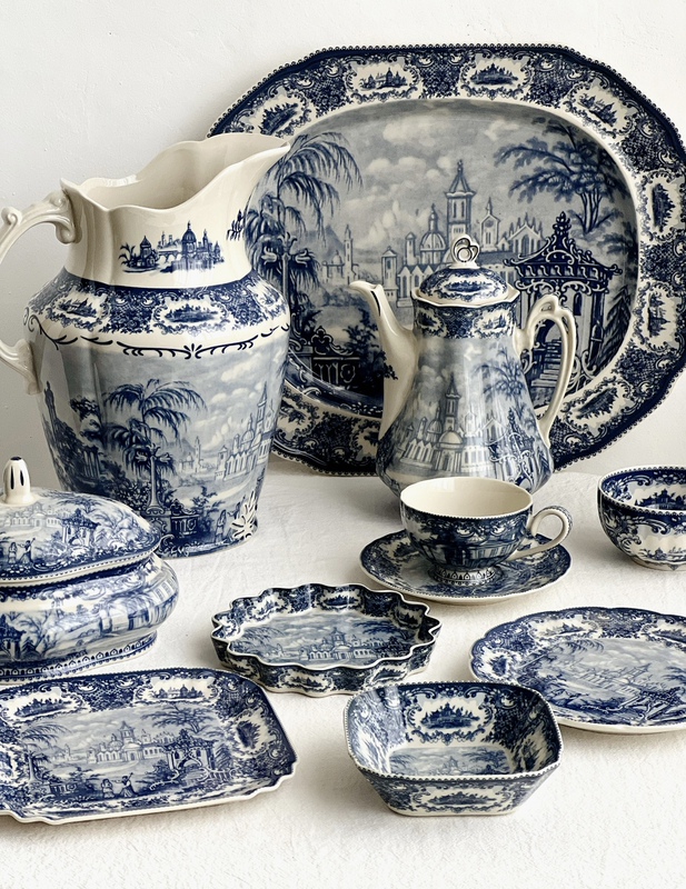 European Famous Painting Blue Series Underglaze Black Porcelain Blue Castle Figure Ceramic Plate Coffee Cup Tea Cup Teapot Vase