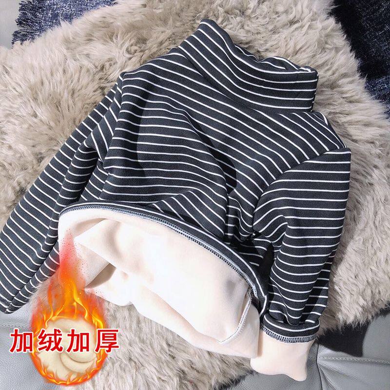 Boys and girls undershirts one plus plus plus thick autumn and winter baby long-sleeved T-shirt children's warm tops semi-high neckline