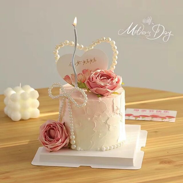 Mother's Day Cake Decoration Love String Pearl Bow Fairy Mom Happy Holidays Plug-in Rose Ornament