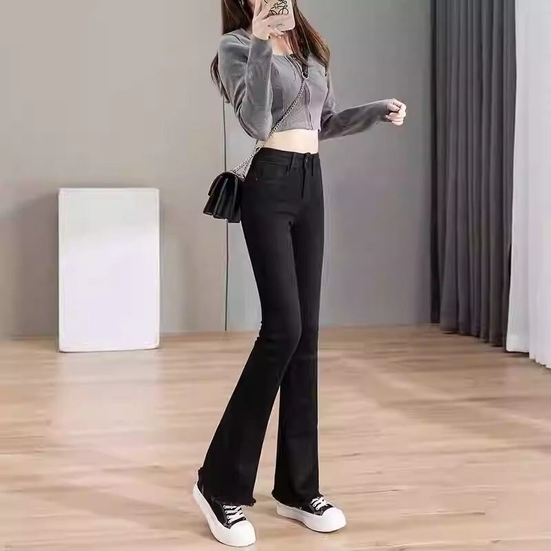 Black Cropped Flared Jeans for Women, 2025 Spring, Autumn, and Summer Thin New Style, Petite High-Waisted, Leg-Lengthening Black Cropped Flared Jeans for Women, 2025 Spring, Autumn, and Summer Thin New Style, Petite High-Waisted, Leg-Lengthening