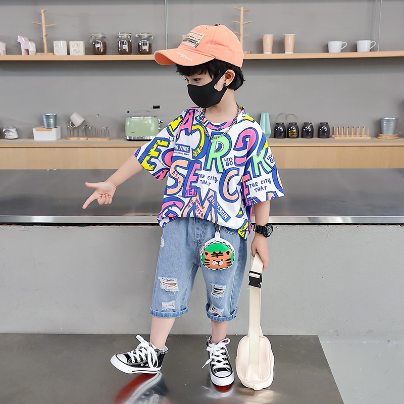 Children's clothes Summer Summer 2022 new children's summer short - sleeved baby cartoon fashionable two - piece children