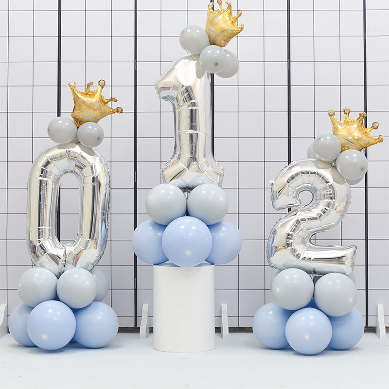 Net red digital balloon column road leads blue baby full moon 100 days decoration children's birthday party scene layout