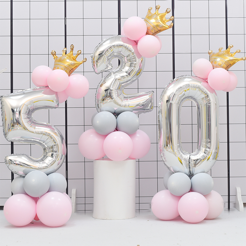 Net red digital balloon column road leads blue baby full moon 100 days decoration children's birthday party scene layout