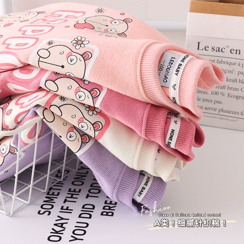 Вязаные хлопковые [класс A] Детские толстовки для девочек весенняя одежда модная 2024 Новая маленькая и средняя детская одежда для девочек Tops T Trend