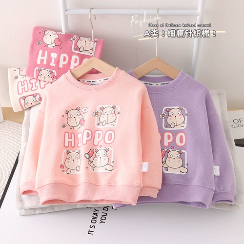 Вязаные хлопковые [класс A] Детские толстовки для девочек весенняя одежда модная 2024 Новая маленькая и средняя детская одежда для девочек Tops T Trend