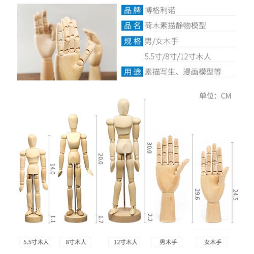 博格利诺 Деревянная кукла, минифигурки, подвижный художественный физиологичный деревянный человек, комиксы, марионетка, 12 дюймов