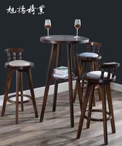 Solid wood retro bar table and chair combination American high chair home coffee table table and chair living room balcony high table