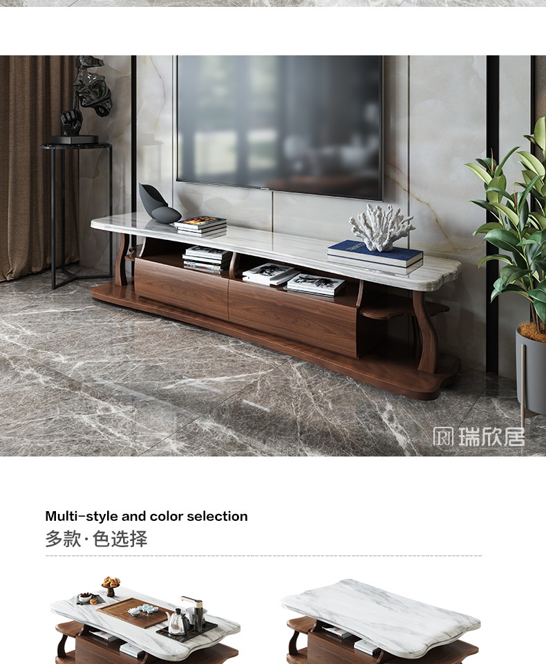 Đá cẩm thạch rắn gỗ bàn cà phê kết hợp tủ phòng khách đặt hiện đại tối giản Kung Fu bàn cà phê tủ đồ nội thất nhà - Bộ đồ nội thất bàn ghế gỗ phòng khách hiện đại