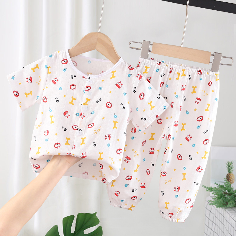 Chàng trai bộ đồ ngủ mỏng mùa xuân mùa hè và mùa thu baby baby điều hòa không khí pajamachildren vải quần áo nhà ingjama.