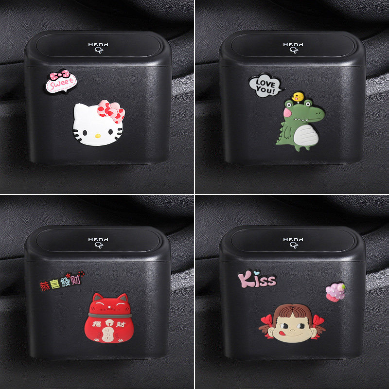 Car trash can car with creative cartoon car hanging door storage bucket storage garbage bag car supplies