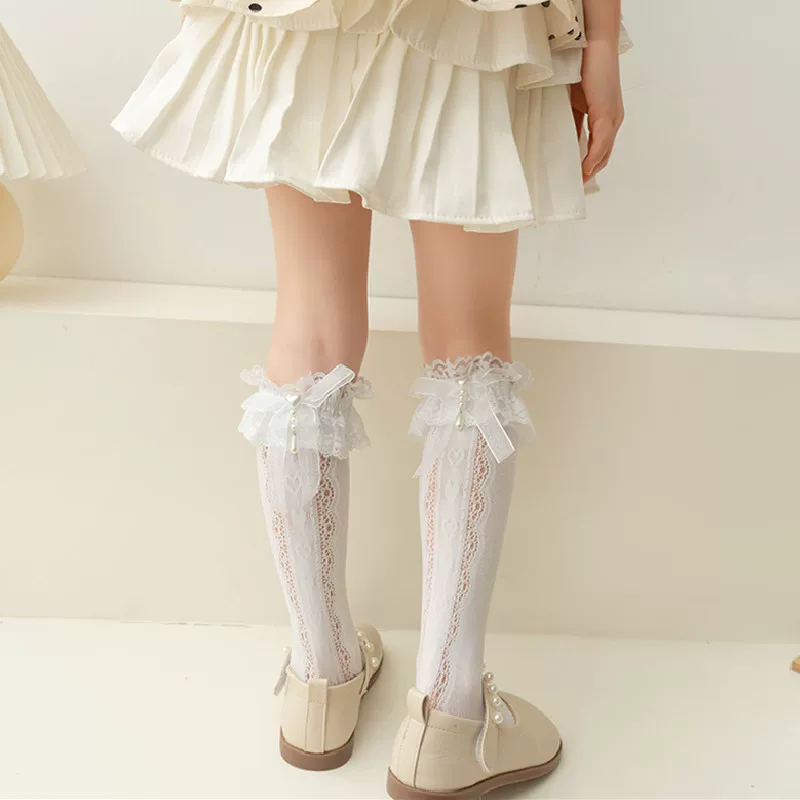 Модные детские летние тонкие колготки для коленей, стиль Lolita, средней длины