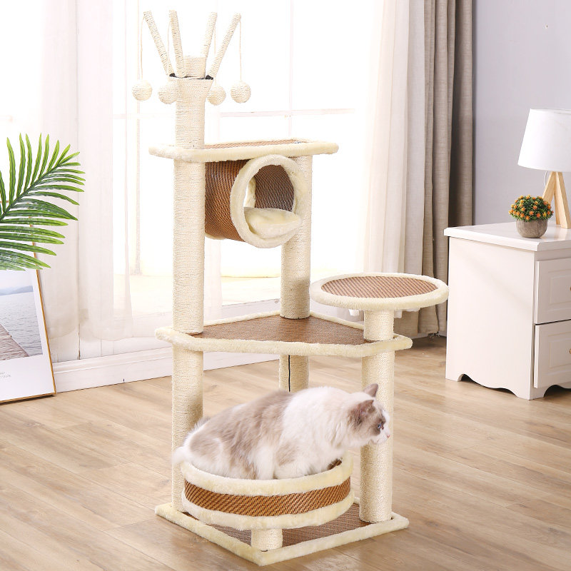 Sisal cat climbing frame solid wood does not occupy a land grab column board exit frame cat nest tree integrated lying frame cat supplies large