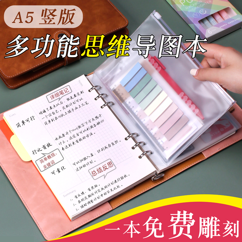 a5 Loose-leaf Book Brief Examination Cornell Notepad Blank No Gaggers University Students Notebooks Customisable Imprint Logo art refined panes thickened retro handbooks Ben Thinking guide-Taobao