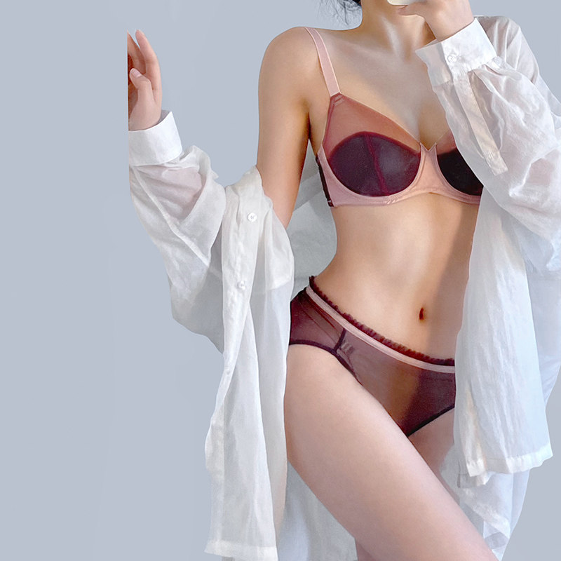 Lindwear female thin summer bras small breast, steelless ring full cup of breast cup with breast anti-drop vertical jelly ultra-thin bra